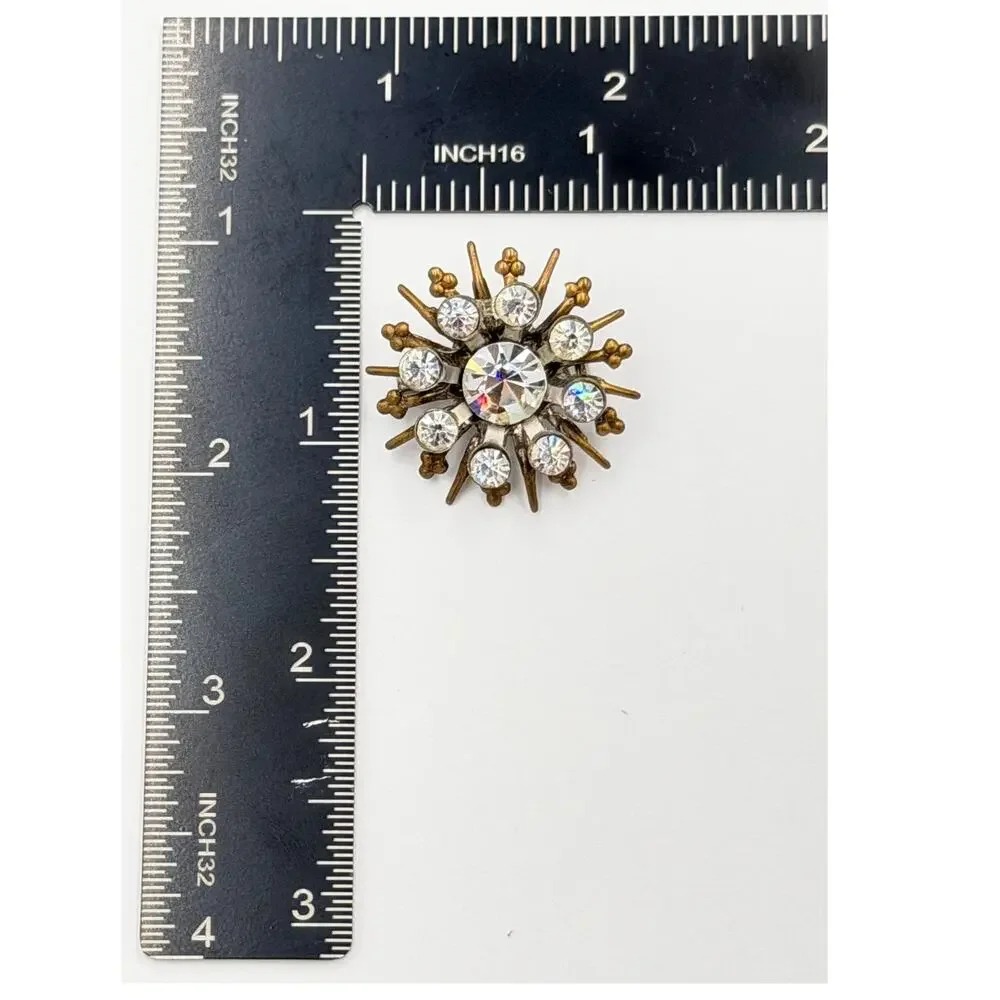 Vintage Rhinestone Sputnik Starburst Snowflake Brooch Pin 1950's